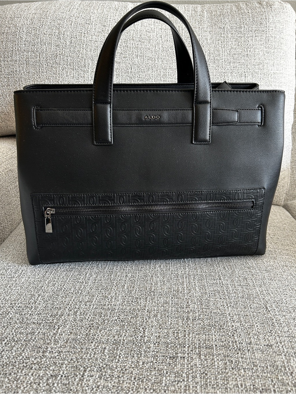 ALDO Gryphonn Black Men's Structured Briefcase Tote with Front Zip Pocket